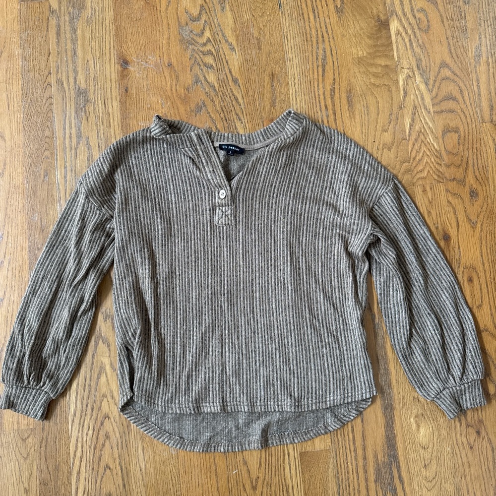 Brown Ribbed Henley top - Picture 4 of 7